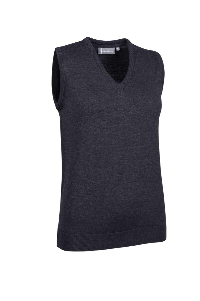 Ladies V Neck Merino Wool Golf Slipover Charcoal Marl S