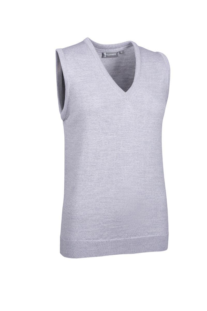 Ladies V Neck Merino Wool Golf Slipover Light Grey Marl XS