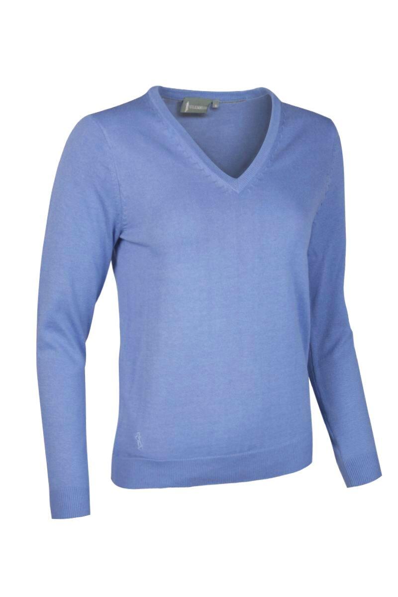 Ladies V Neck Cotton Golf Sweater Light Blue M