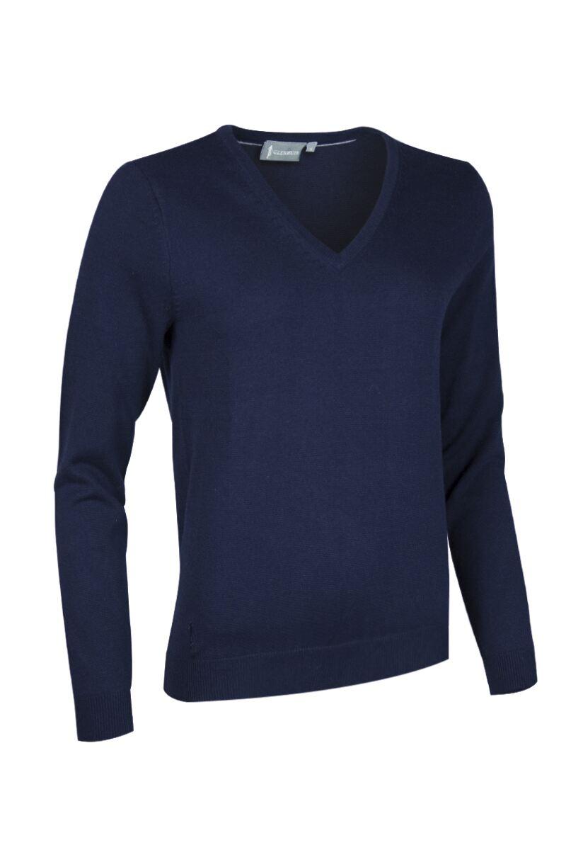 Ladies V Neck Cotton Golf Sweater Navy XS