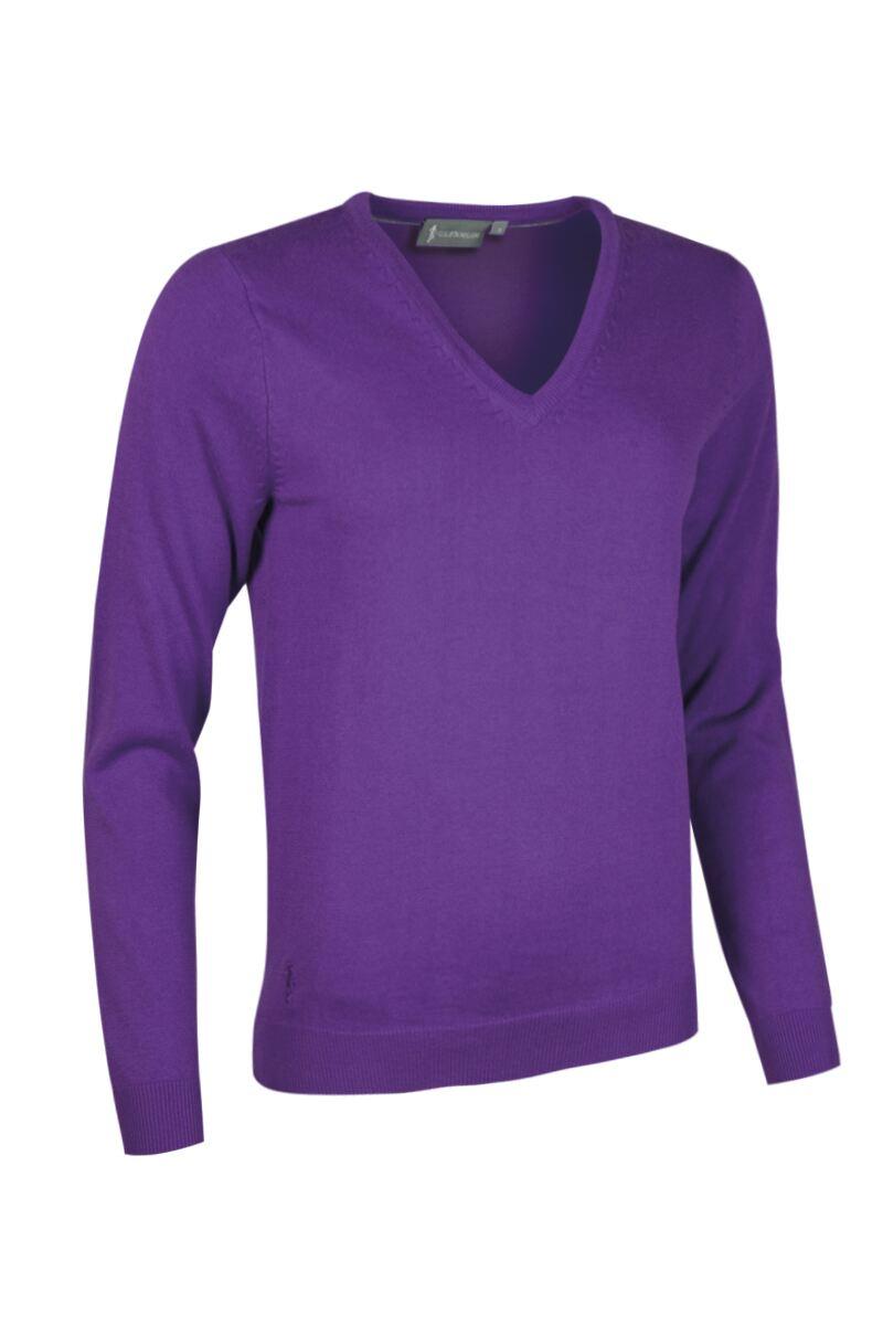 Ladies V Neck Cotton Golf Sweater Royal Purple L