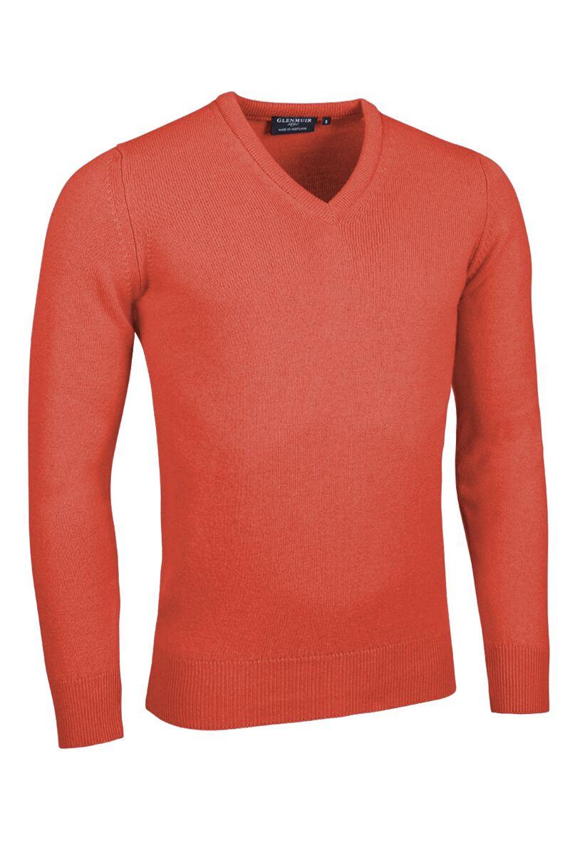 Mens V Neck Lambswool Golf Sweater Apricot L