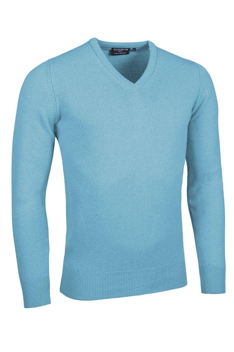 Mens V Neck Lambswool Golf Sweater Aqua L