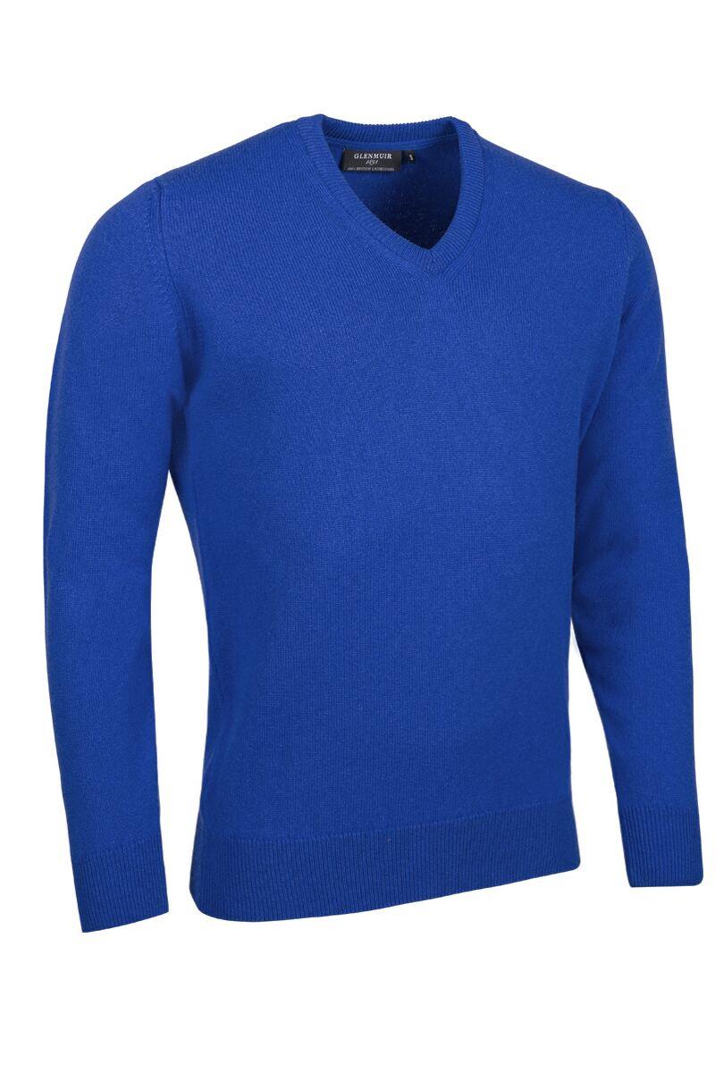 Mens V Neck Lambswool Golf Sweater Ascot Blue M