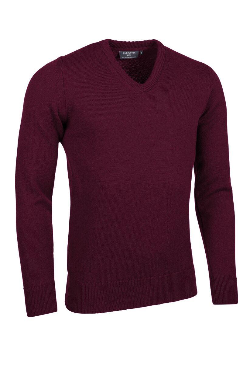 Mens V Neck Lambswool Golf Sweater Bordeaux M