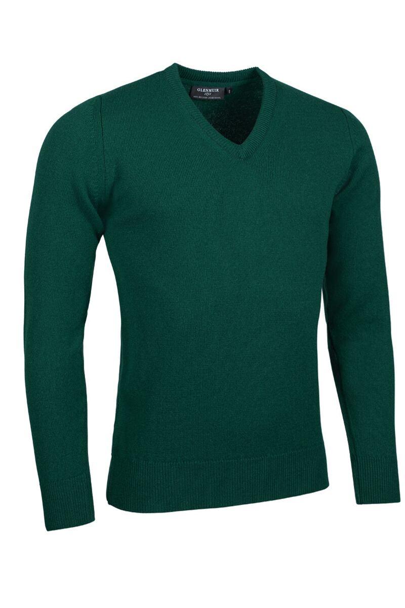 Mens V Neck Lambswool Golf Sweater Bottle M