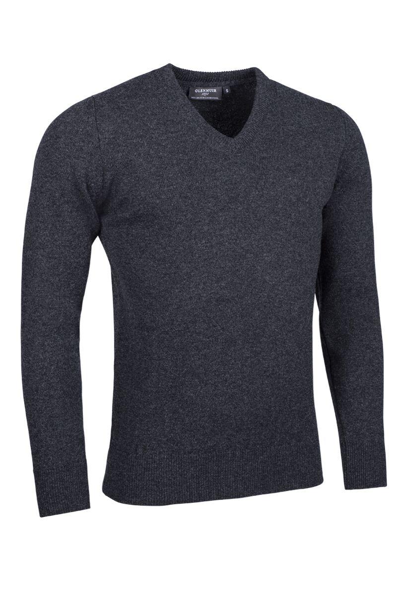 Mens V Neck Lambswool Golf Sweater Charcoal Marl XXL