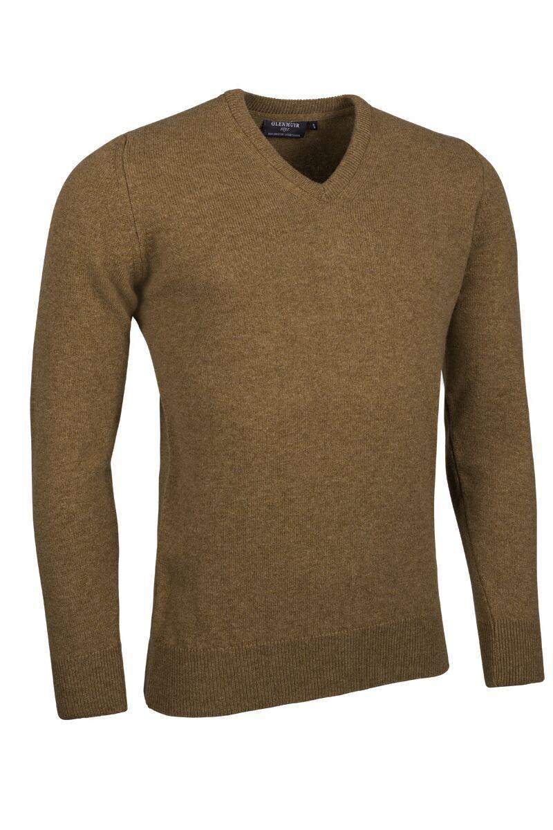 Mens V Neck Lambswool Golf Sweater Driftwood Marl S