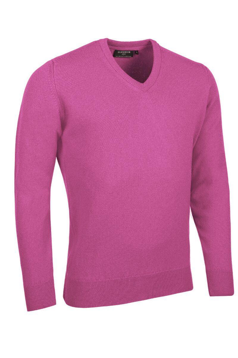 Mens V Neck Lambswool Golf Sweater Hot Pink M