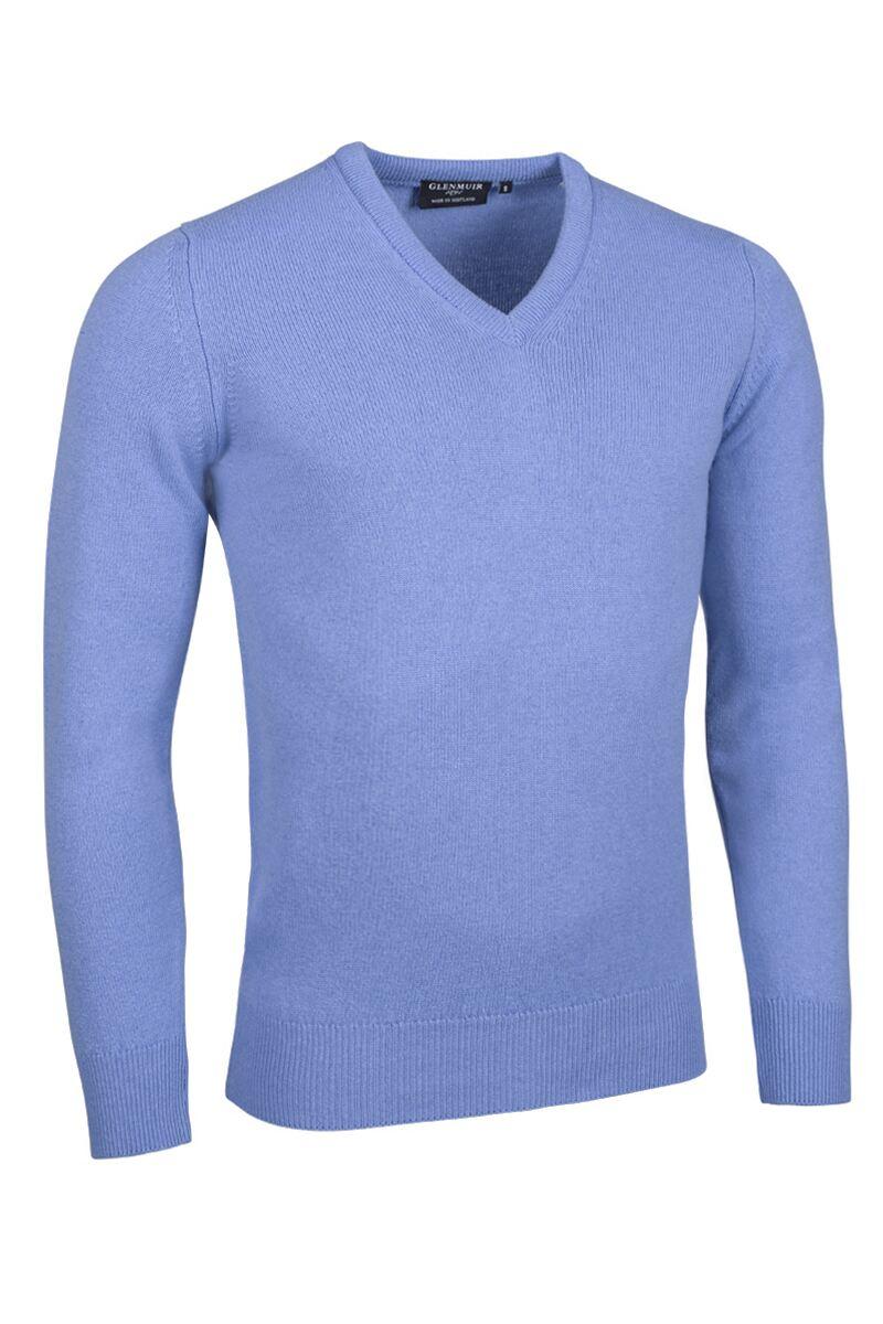 Mens V Neck Lambswool Golf Sweater Light Blue S