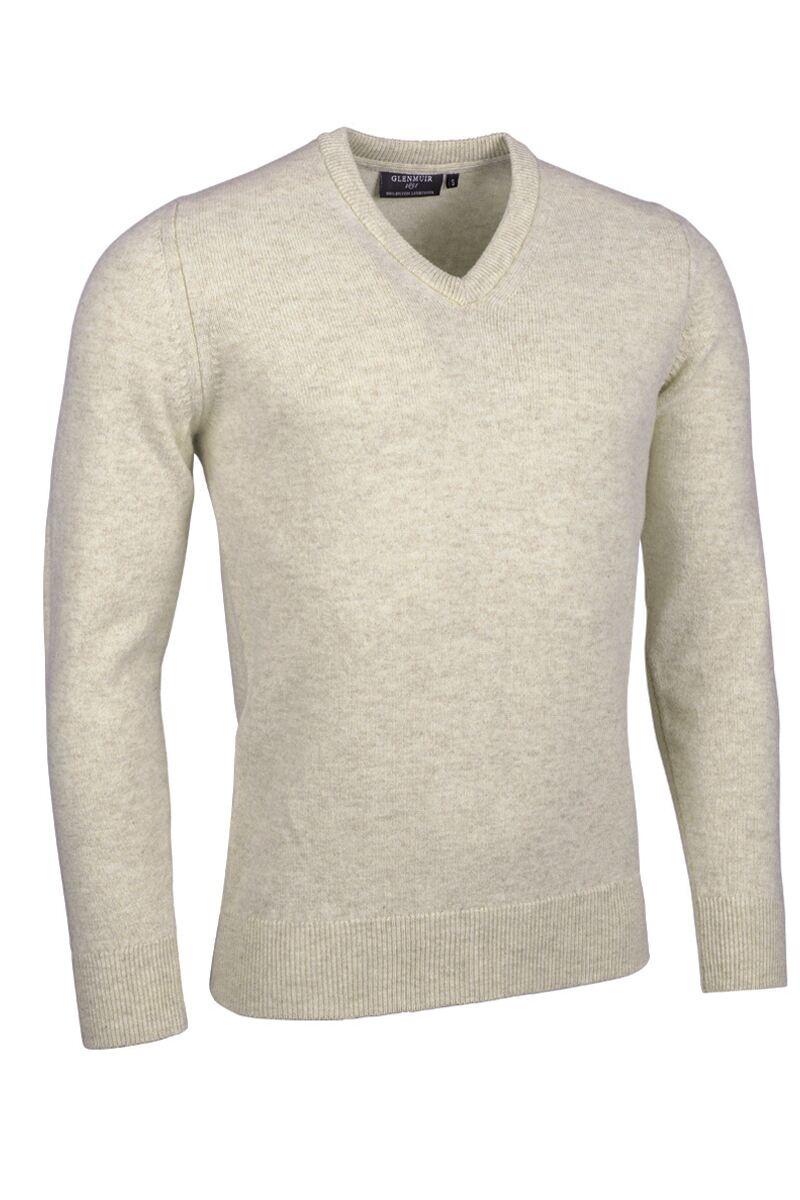 Mens V Neck Lambswool Golf Sweater Linen Marl XXL