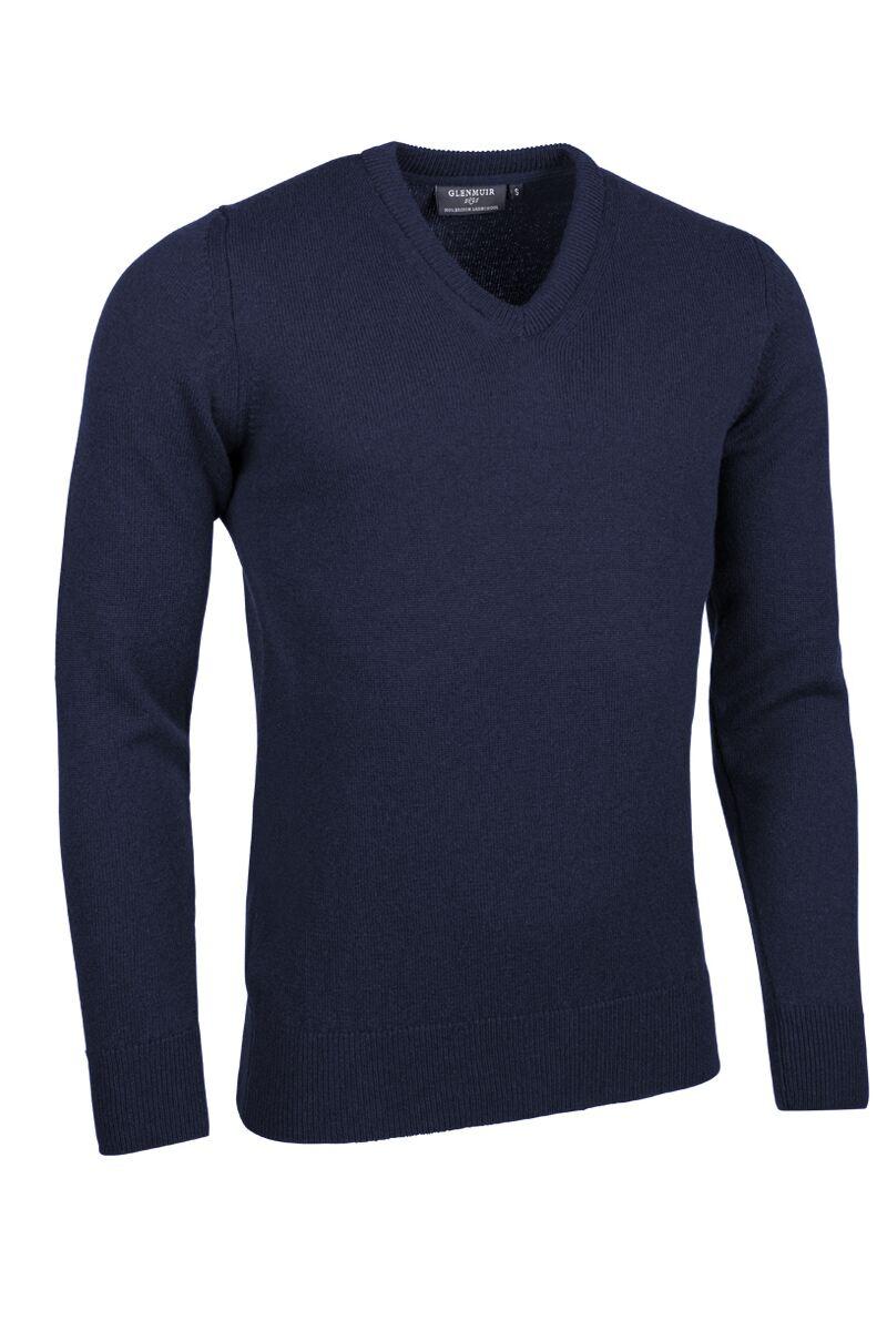 Mens V Neck Lambswool Golf Sweater Navy L