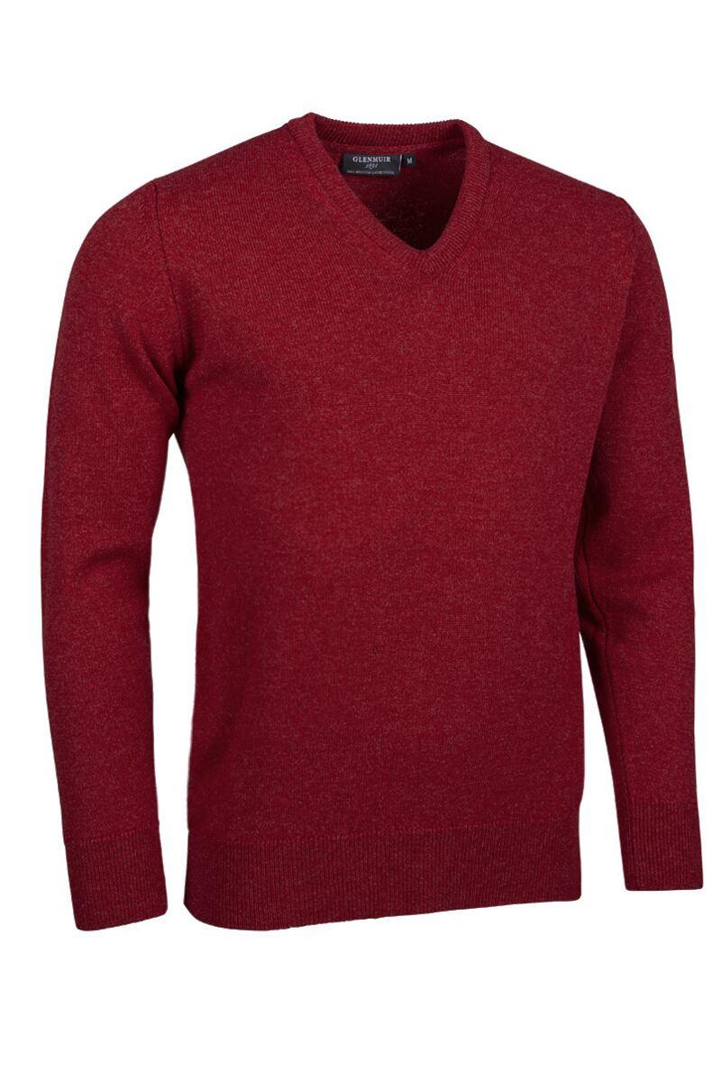 Mens V Neck Lambswool Golf Sweater Poppy Melange M