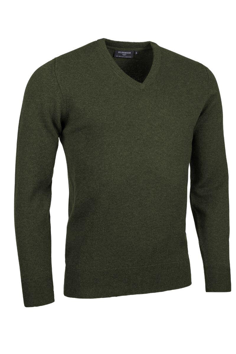 Mens V Neck Lambswool Golf Sweater Seaweed Marl M