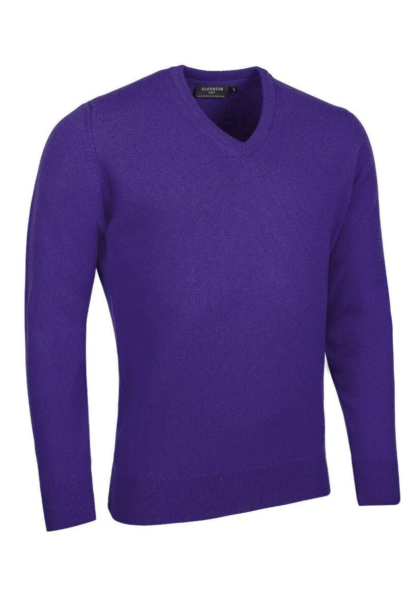 Mens V Neck Lambswool Golf Sweater Violet S