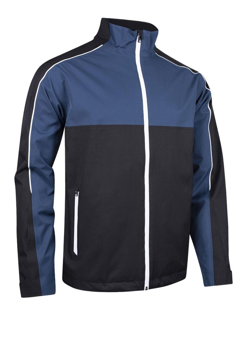 Mens Chest and Sleeve Panel Waterproof Golf Jacket Black/Airforce/White M