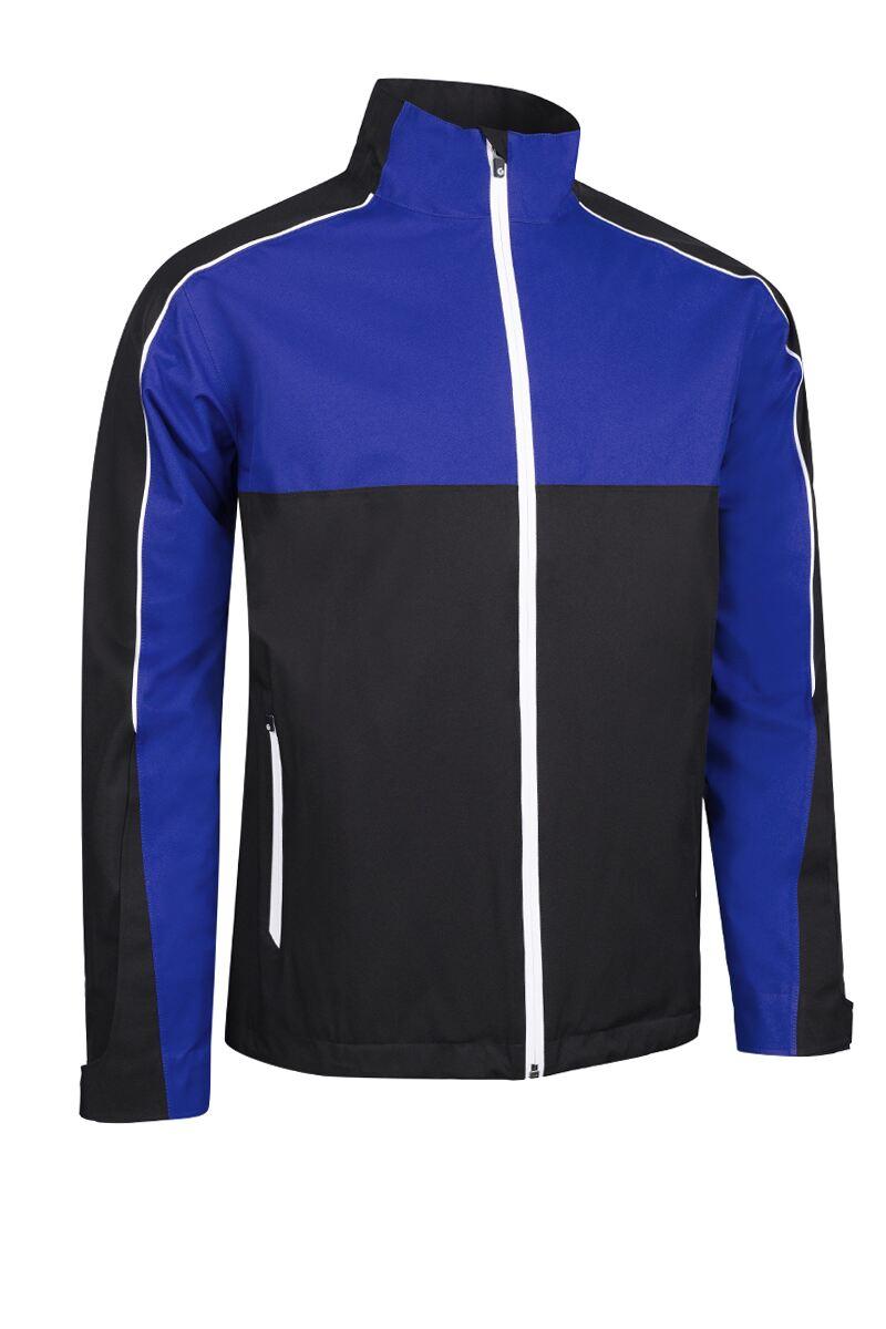 Mens Chest And Sleeve Panel Waterproof Golf Jacket Black/Electric Blue/White S