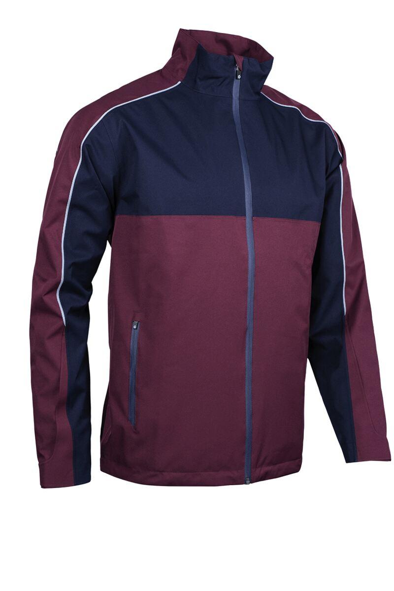 Mens Chest and Sleeve Panel Waterproof Golf Jacket Mulberry/Navy/Silver S