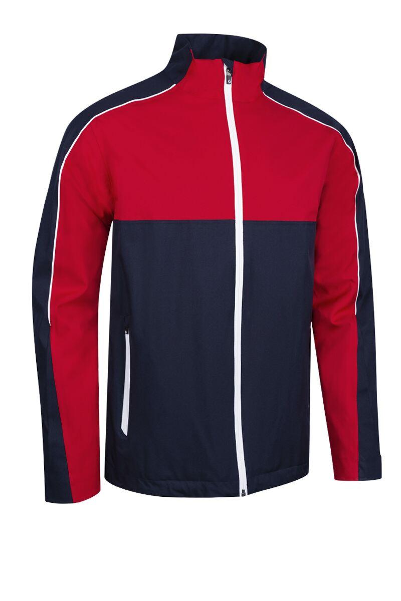 Mens Chest And Sleeve Panel Waterproof Golf Jacket Navy/Red/White S