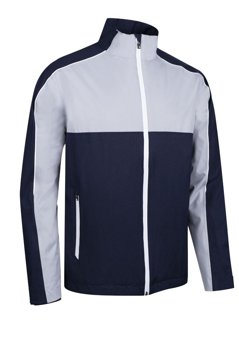 Mens Chest and Sleeve Panel Waterproof Golf Jacket Navy/Silver/White L