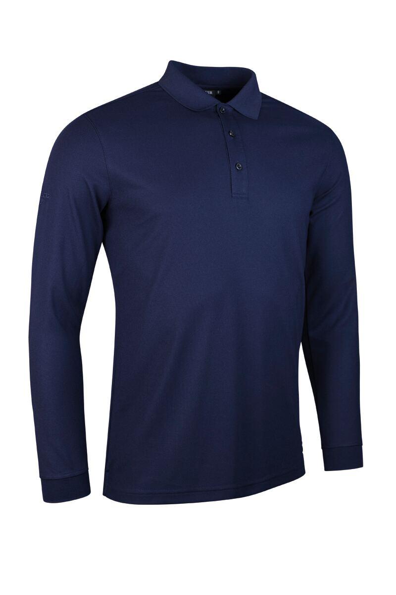 Mens Long Sleeve Performance Pique Golf Polo Shirt Navy S