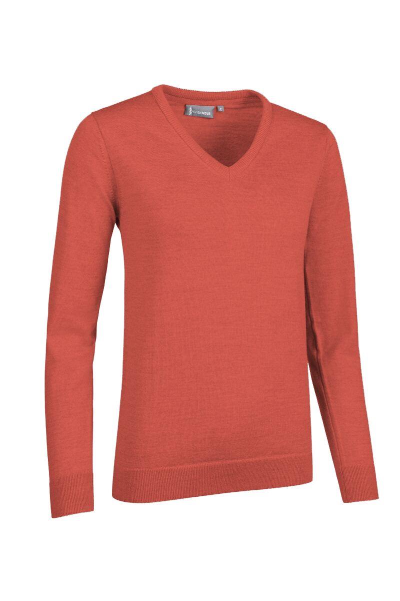 Ladies V Neck Merino Wool Golf Sweater Apricot M