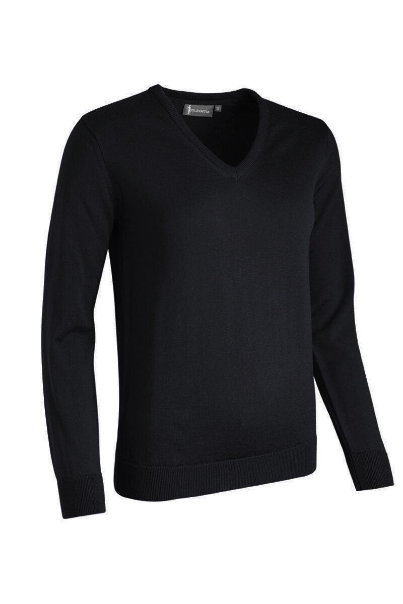 Ladies V Neck Merino Wool Golf Sweater Black S