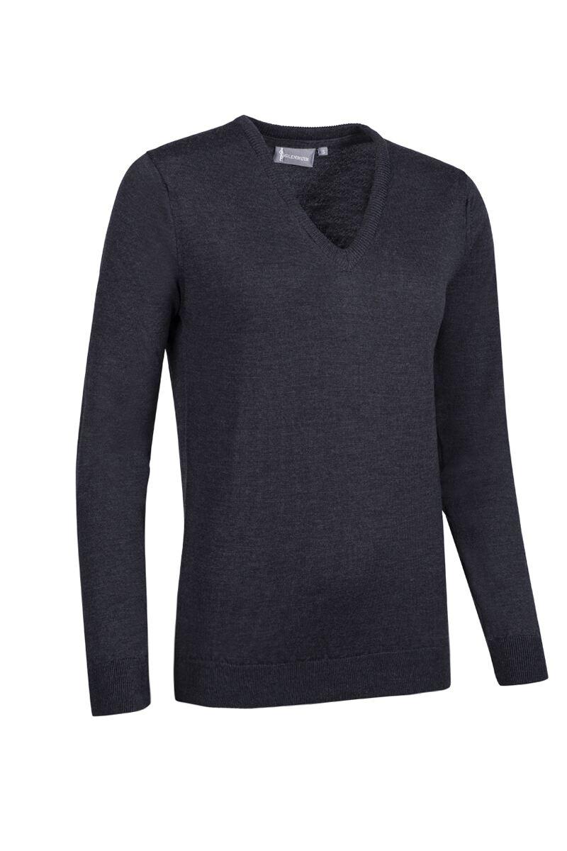 Ladies V Neck Merino Wool Golf Sweater Charcoal Marl L