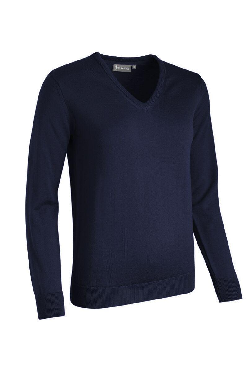 Ladies V Neck Merino Wool Golf Sweater Navy L