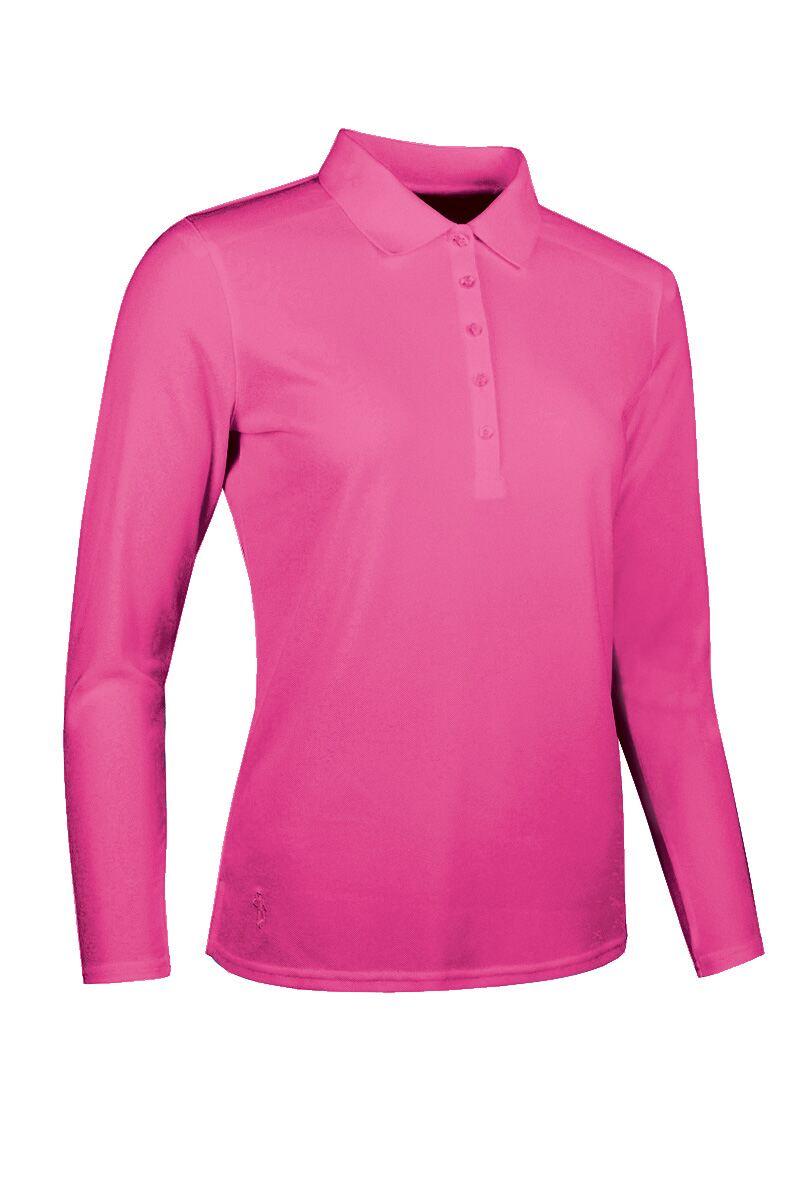 Ladies Long Sleeve Performance Pique Golf Polo Shirt Hot Pink S