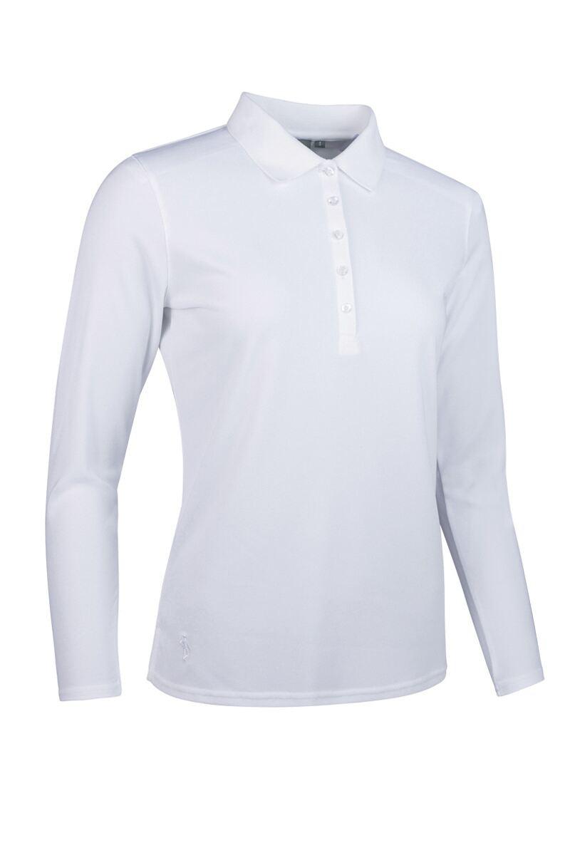 Ladies Long Sleeve Performance Pique Golf Polo Shirt White M