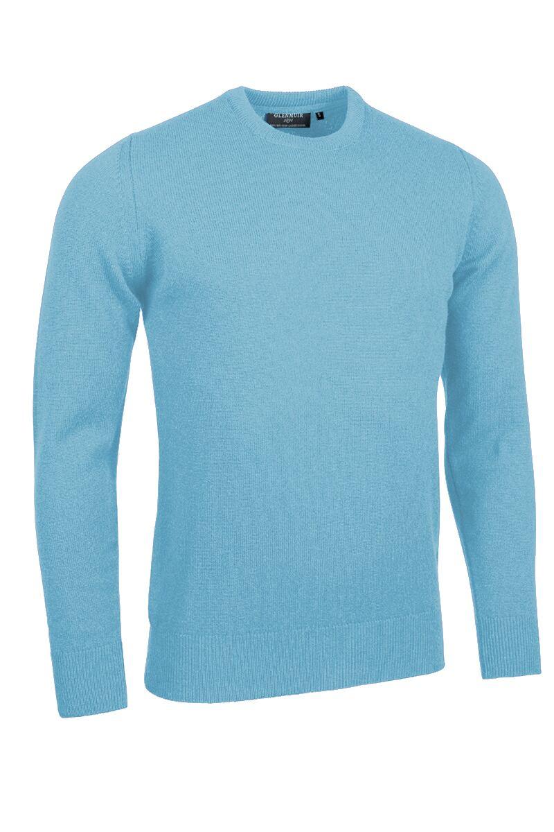 Mens Crew Neck Lambswool Golf Sweater Aqua L