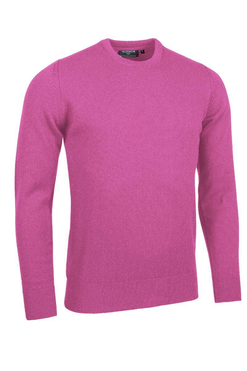 Mens Crew Neck Lambswool Golf Sweater Hot Pink L