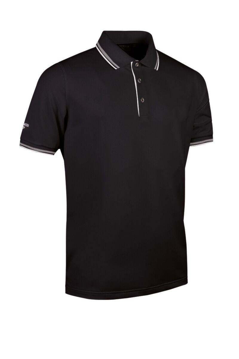 Mens Tipped Performance Pique Golf Polo Shirt Black/White S