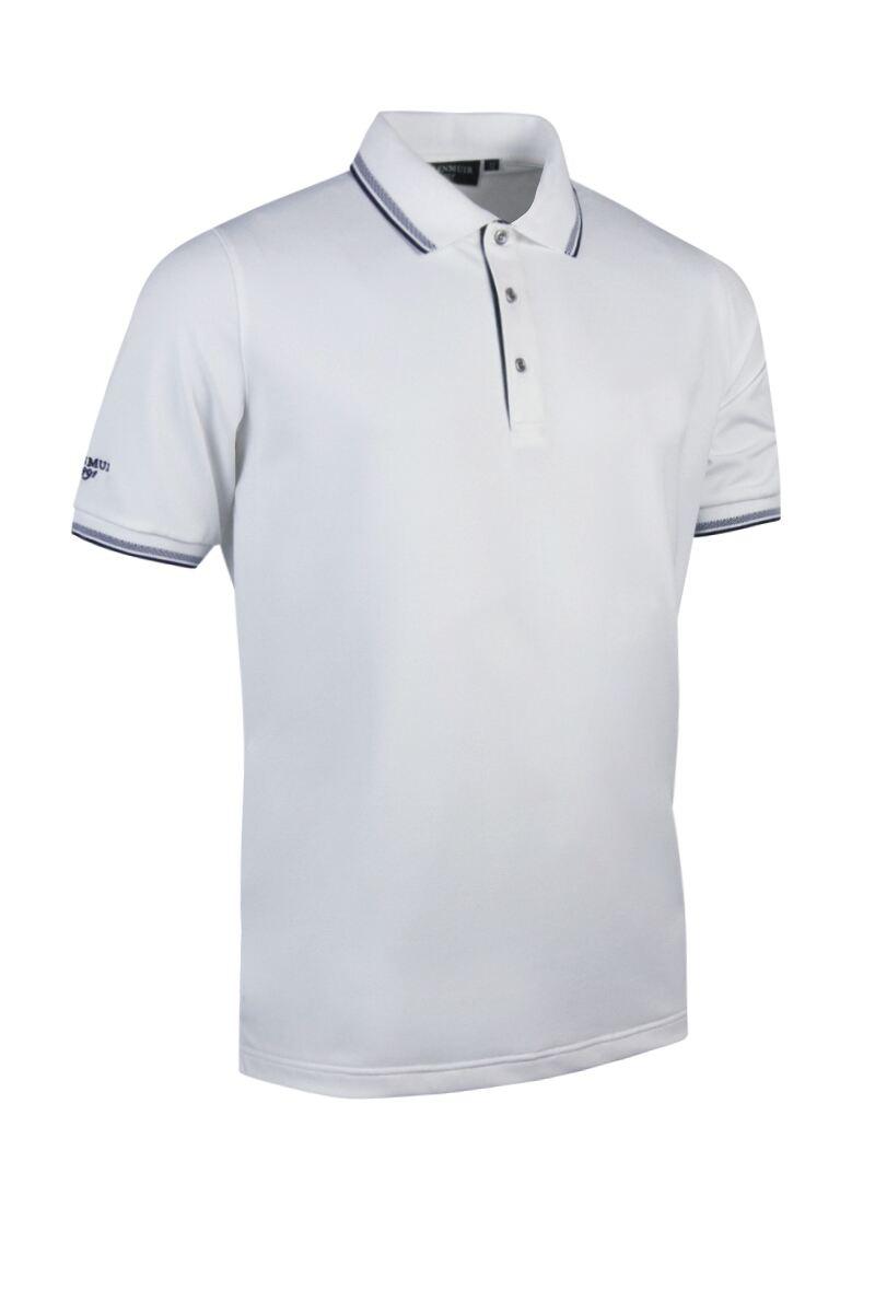 Mens Tipped Performance Pique Golf Polo Shirt White/Navy M