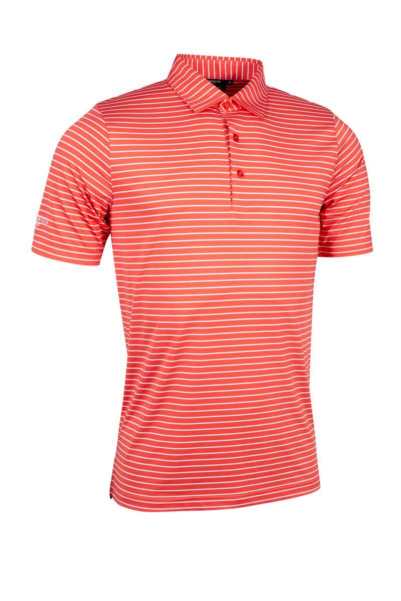 Mens Pencil Stripe Tailored Collar Performance Golf Shirt Apricot/White S