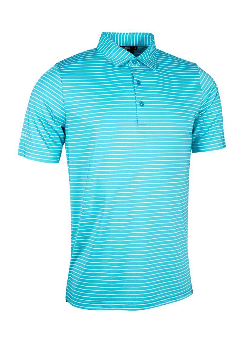 Mens Pencil Stripe Tailored Collar Performance Golf Shirt Aqua/White S