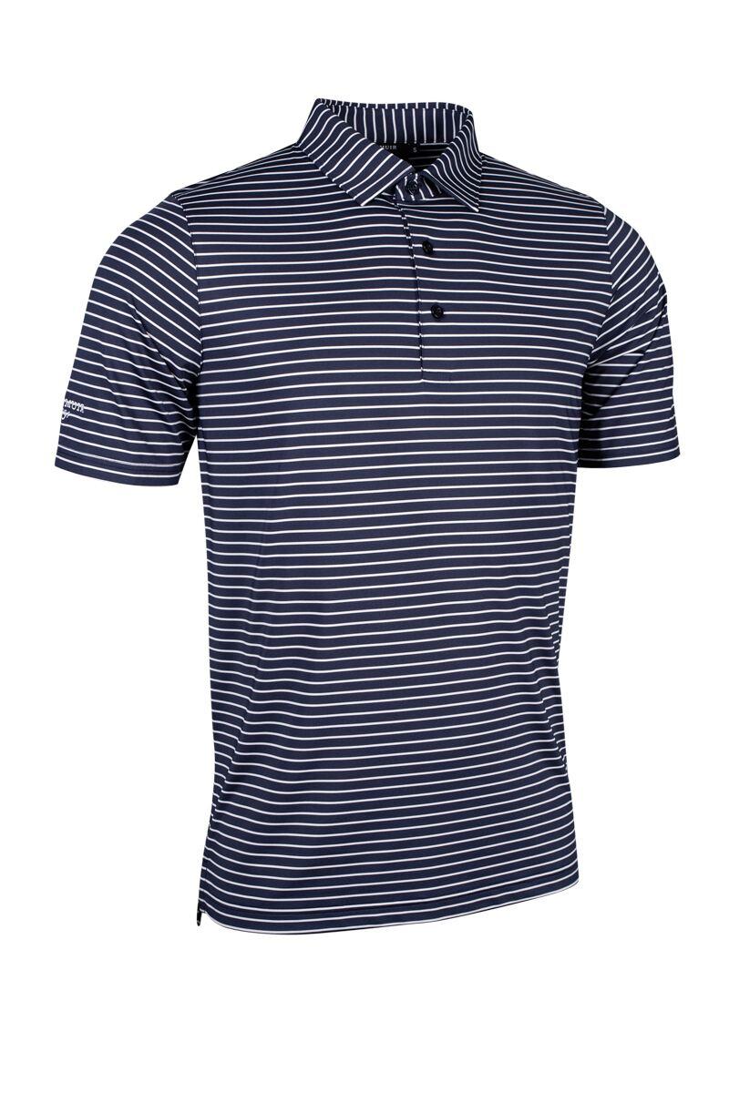 Mens Pencil Stripe Tailored Collar Performance Golf Shirt Navy/White S