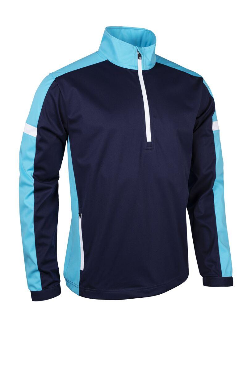 Mens Quarter Zip Contrast Panelled Showerproof Golf Windshirt Navy/Aqua/White XXL