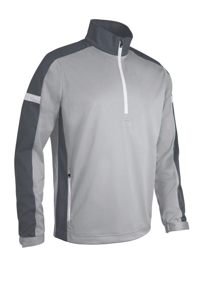 Mens Quarter Zip Contrast Panelled Showerproof Golf Windshirt Silver/Gunmetal/White S