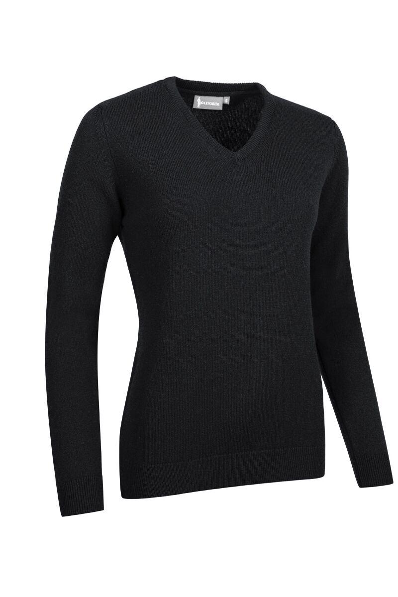 Ladies V Neck Lambswool Golf Sweater Black S