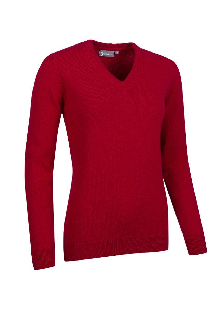 Ladies V Neck Lambswool Golf Sweater Garnet S