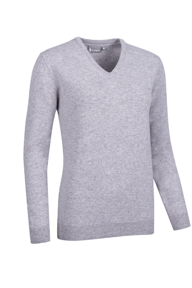 Ladies V Neck Lambswool Golf Sweater Light Grey Marl S