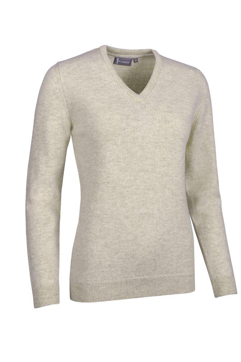 Ladies V Neck Lambswool Golf Sweater Linen Marl XXL