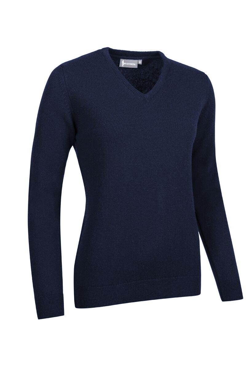 Ladies V Neck Lambswool Golf Sweater Navy L