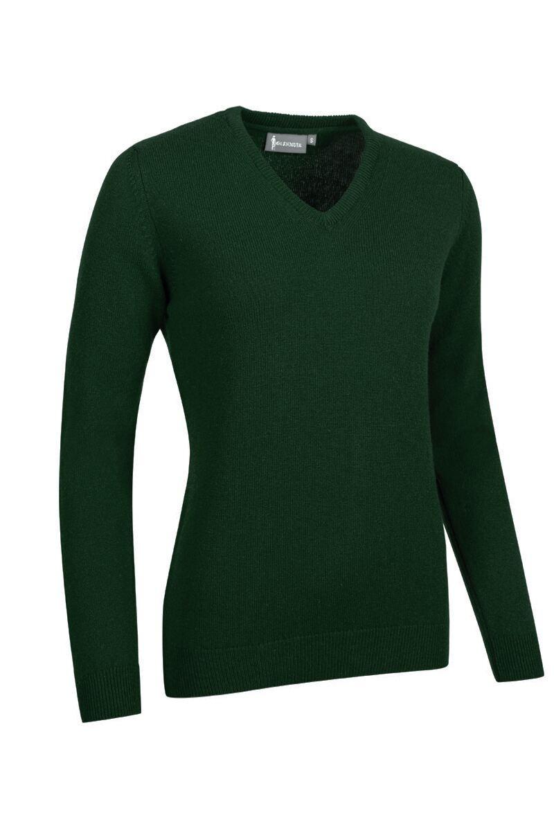 Ladies V Neck Lambswool Golf Sweater Tartan Green M