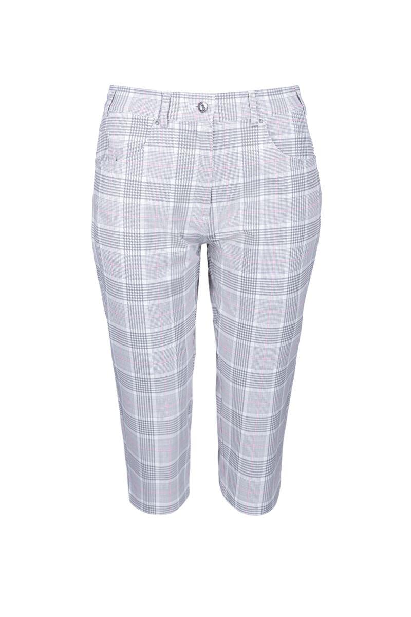 Ladies Lightweight Stretch Performance Golf Pedal Pushers Sale White/Light Grey/Candy Check UK 10