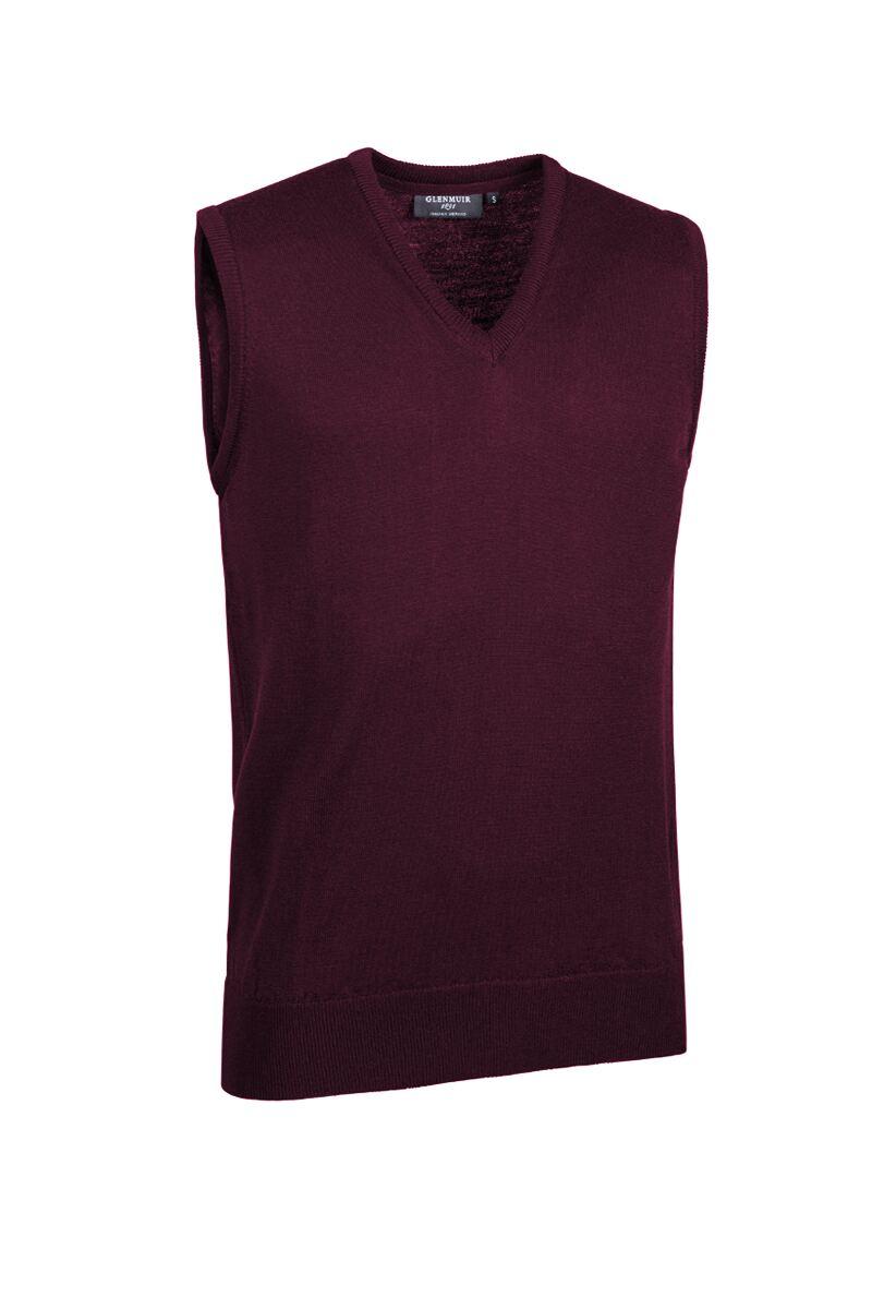 Mens V Neck Merino Wool Golf Slipover Bordeaux S