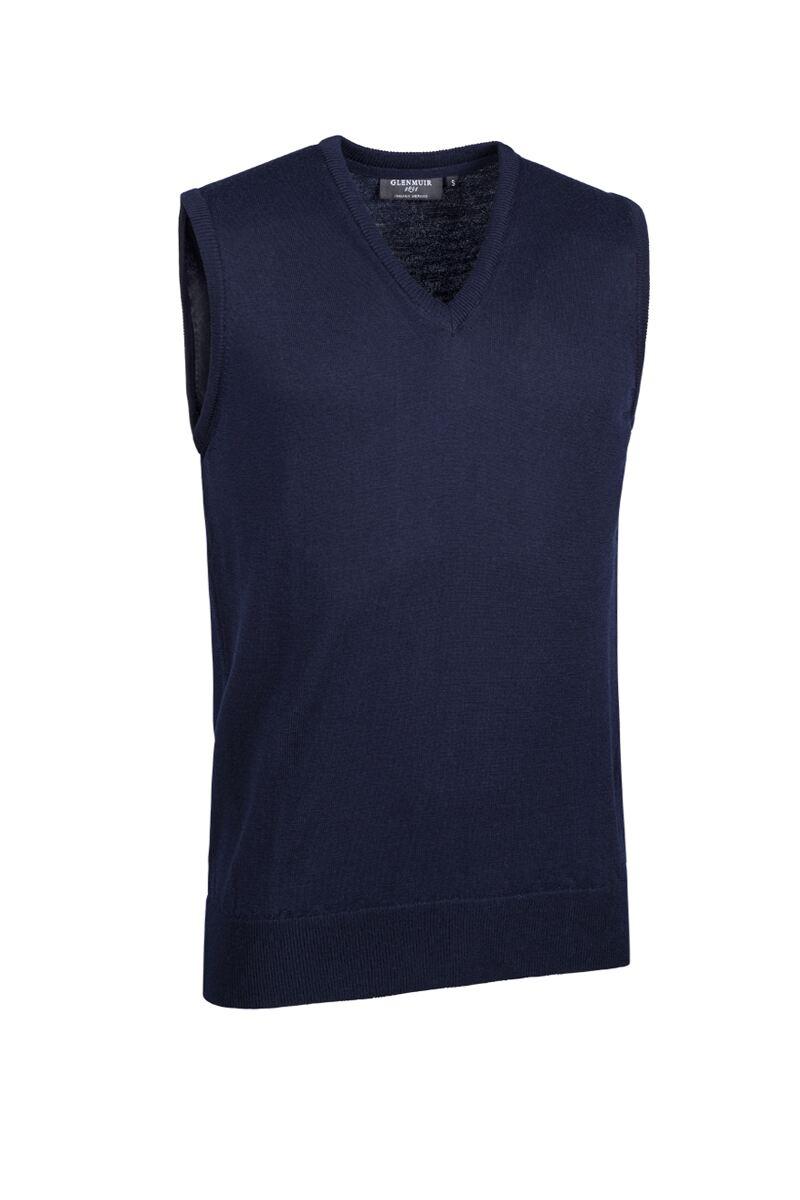 Mens V Neck Merino Wool Golf Slipover Navy M