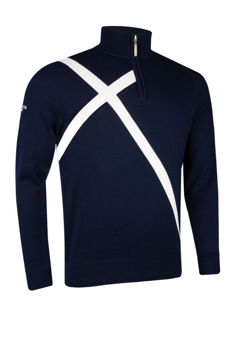 Mens Quarter Zip Saltire Cross Cotton Golf Sweater Navy XXL